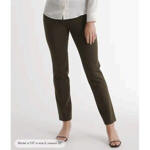Quince Ultra-Stretch Ponte Straight Leg Pant Olive Medium NWT